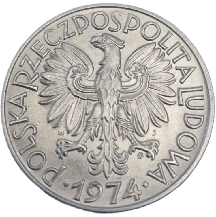 Moneta 5 złotych Rybak 1974 awers stan 1