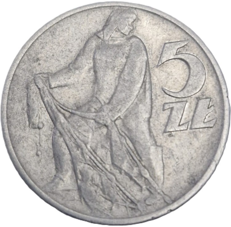 Moneta 5 zł Rybak 1959 stan 3 rewers