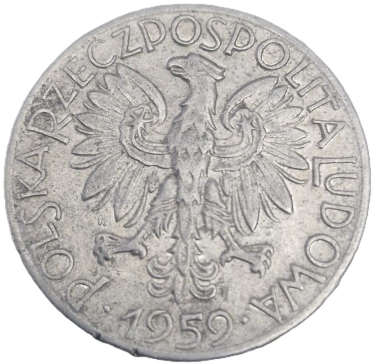 Moneta 5 zł Rybak 1959 stan 3 awers