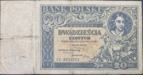Banknot 20 złotych 1931 stan 4 awers
