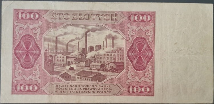 Banknot 100 zł 1948 rewers stan 3