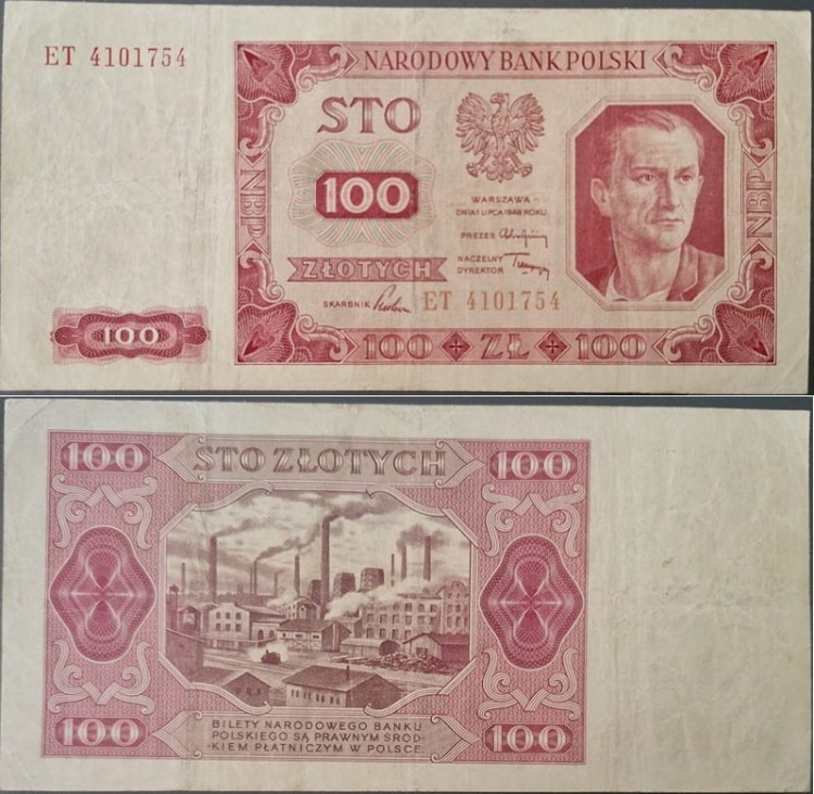Banknot 100 zł 1948 stan 3