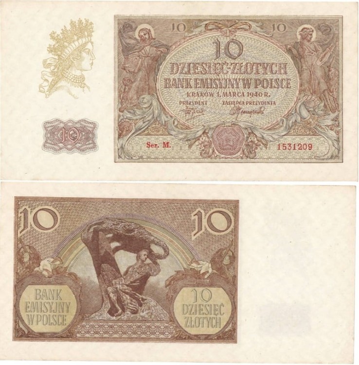 Banknot 10 złotych 1940 stan 1