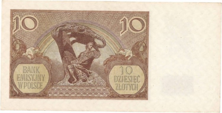 Banknot 10 złotych 1940 stan 1 rewers