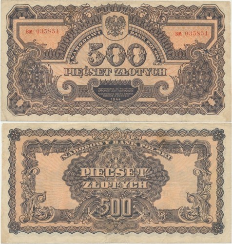 Banknot 500 zł 1944 seria lubelska owe