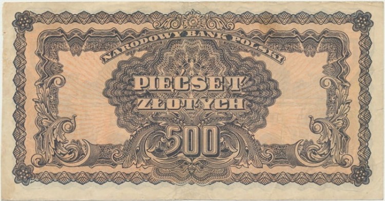 Banknot 500 zł 1944 seria lubelska owe rewers