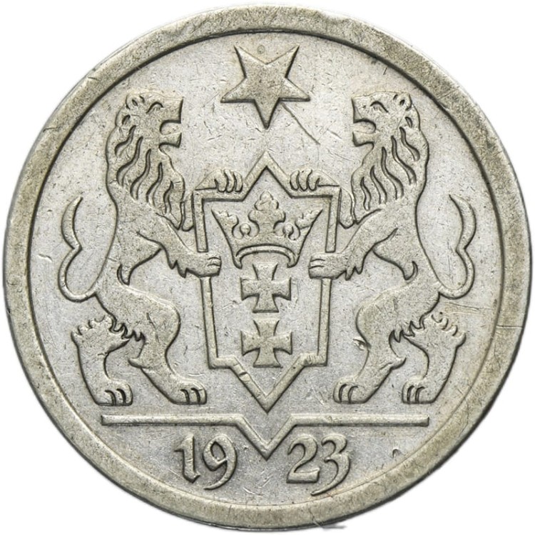 Moneta 2 guldeny 1923 r. Wolne Miasto Gdańsk awers