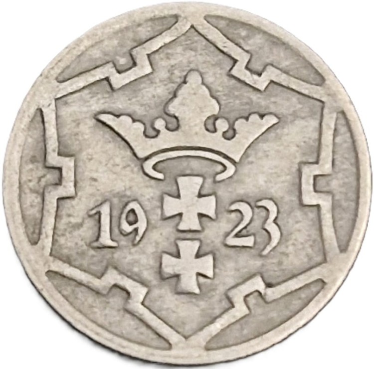 Moneta 5 fenigów 1923 awers Wolne Miasto Gdańsk stan 2