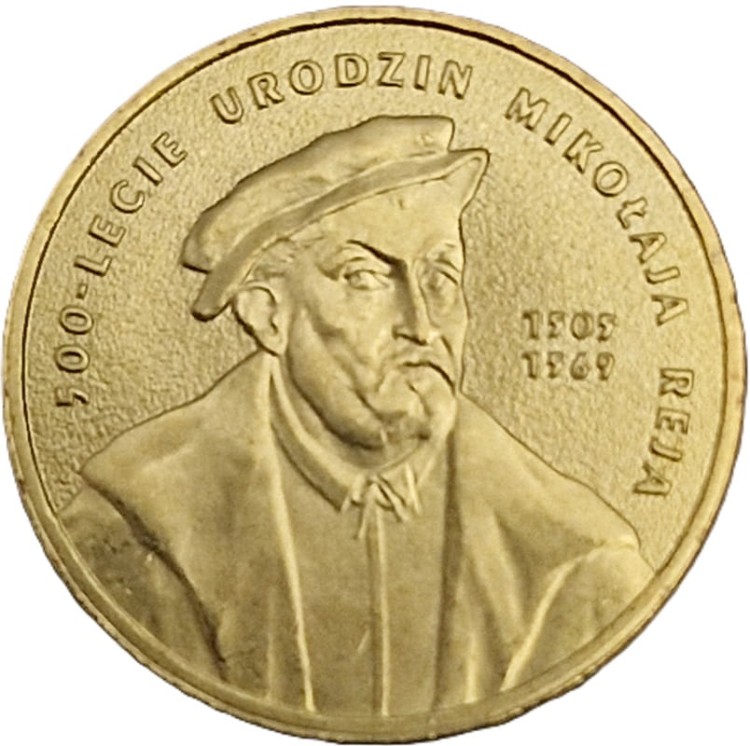 Moneta okolicznościowa 2 zł Mikołaj Rej 2005 rewers