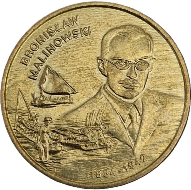 Moneta okolicznościowa 2 zł Bronisław Malinowski 2002 rewers