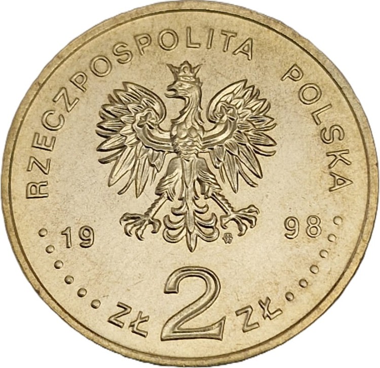 Moneta okolicznościowa 2 zł Adam Mickiewicz 1998 awers