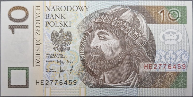 Banknot 10 zł 1994 seria HE awers