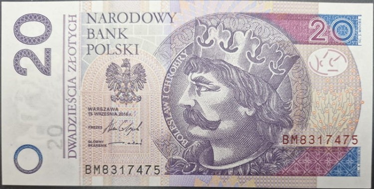 Banknot 20 zł 2016 BM awers