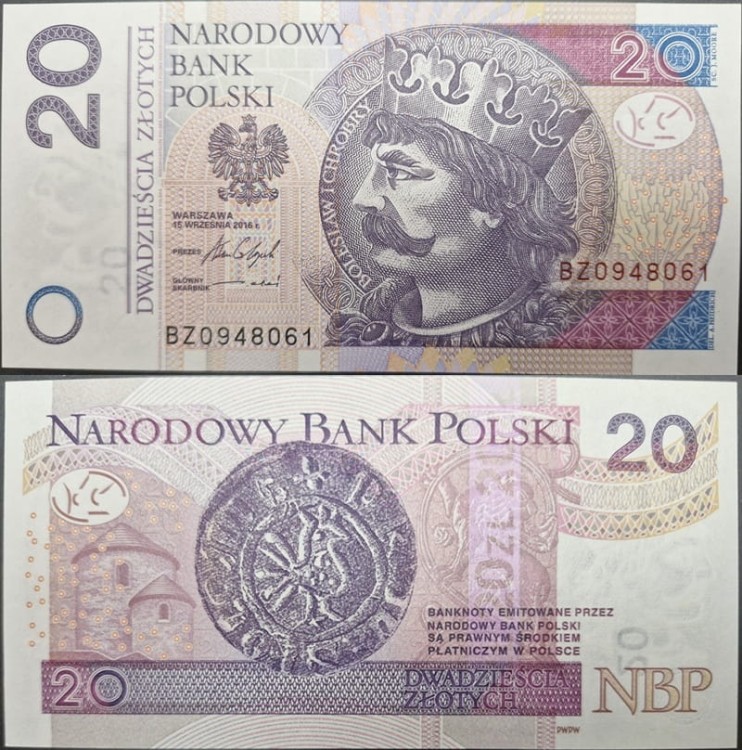 Banknot 20 zł 2016 BZ Bolesław Chrobry