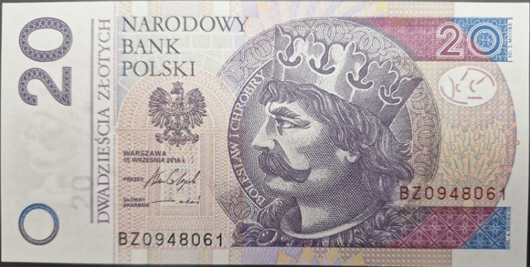 Banknot 20 zł 2016 BZ Bolesław Chrobry awers