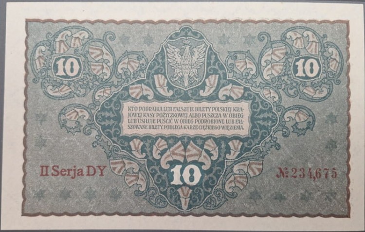Banknot 10 marek 1919 awers