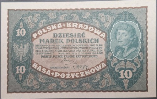 Banknot 10 marek 1919 rewers