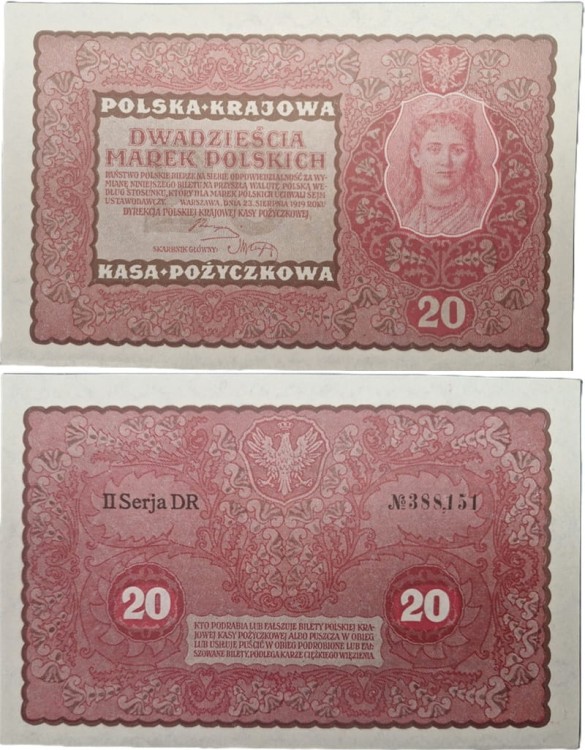 Banknot 20 marek 1919