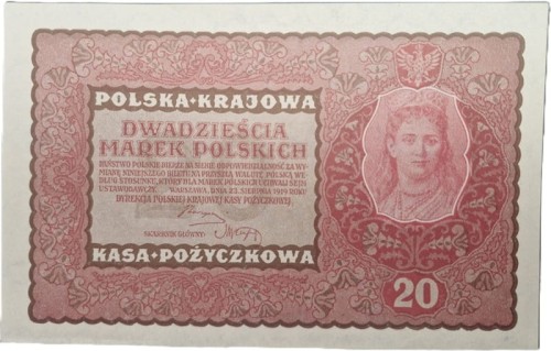 Banknot 20 marek 1919 awers