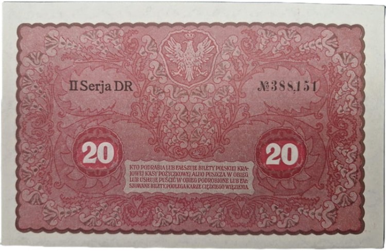 Banknot 20 marek 1919 rewers