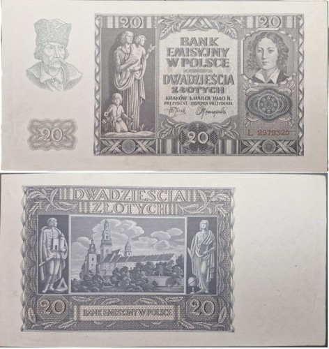 Banknot 20 zł 1940 stan 2