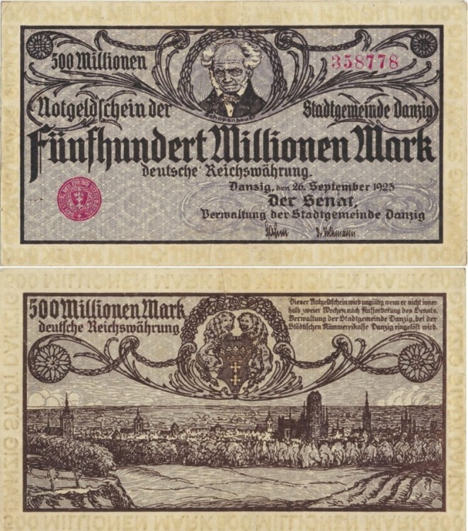 Banknot 500 mln marek 1923 r. Wolne Miasto Gdańsk