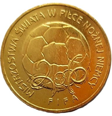 Moneta 2 zł MŚ w piłce nożnej Niemcy 2006 rewers