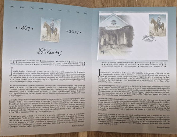 Folder 150 rocznica urodzin Józefa Piłsudskiego środek