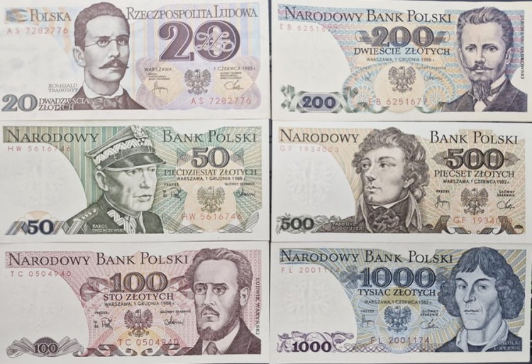 Banknot obiegowych Banknotów PRL od 20 do 1000 złotych