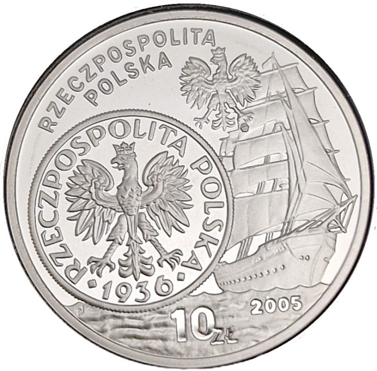 Moneta 10 zł Dzieje złotego Żaglowiec 2005 awers