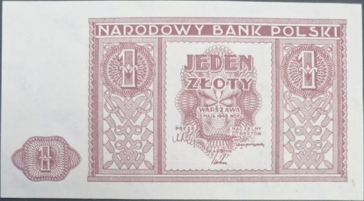Banknot 1 złoty 1946 rewers