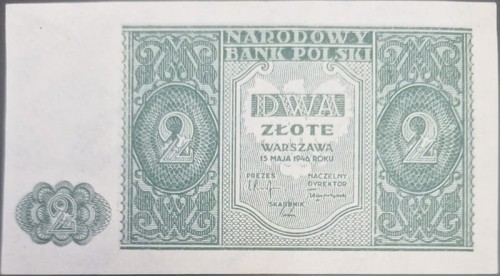 banknot 2 złote 1946 stan 1 awers