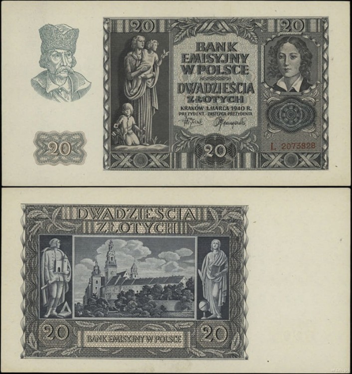 Banknot 20 zł 1940 stan 1
