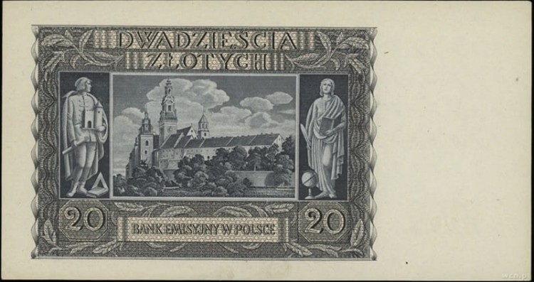 Banknot 20 zł 1940 stan 1 rewers