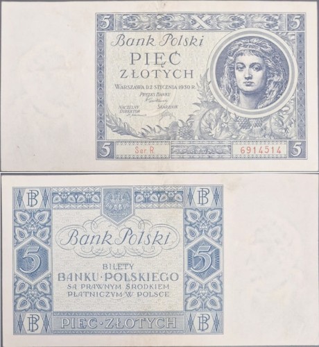 Banknot 5 złotych 1930 r. stan
