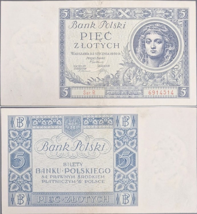 Banknot 5 złotych 1930 r. stan