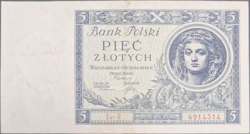 Banknot 5 złotych 1930 awers