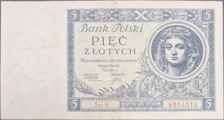 Banknot 5 złotych 1930 awers