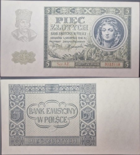 Banknot 5 złotych 1941