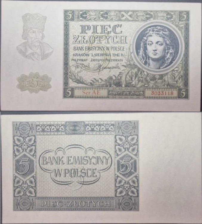 Banknot 5 złotych 1941