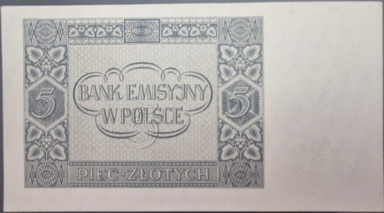 Banknot 5 złotych 1941 rewers