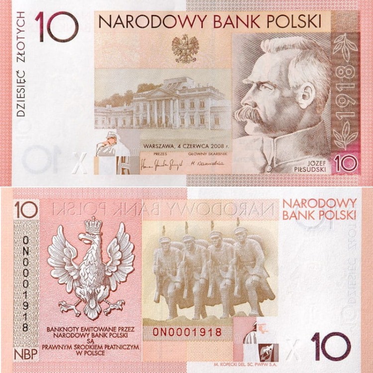 Banknot 10 zł 90 rocznica Odzyskania Niepodległości 2008