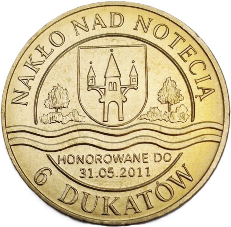 Moneta zastępcza 6 dukatów Nakło nad Notecią 2011 awers