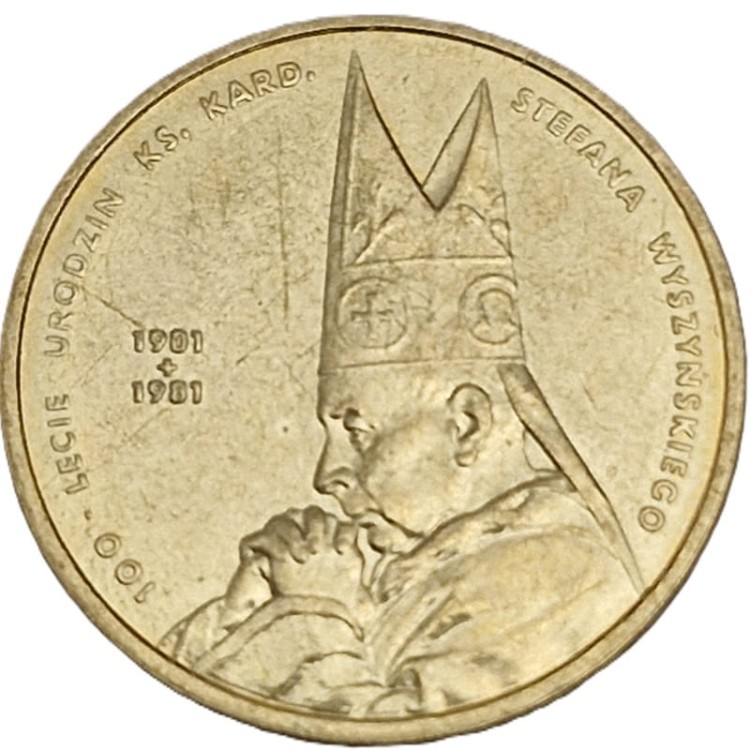 Moneta okolicznościowa 2 zł Kardynał Wyszyński 2001 rewers