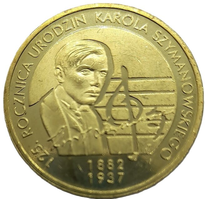 Moneta 2 zł 125 rocznica urodzin Karola Szymanowskiego 2007 rewers