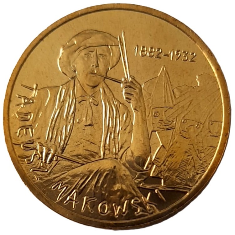 Moneta okolicznościowa 2 zł Tadeusz Makowski 2005 rewers