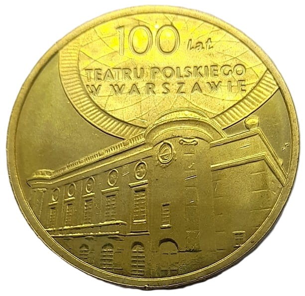 Moneta 2 zł 100 lat Teatru Polskiego w Warszawie 2013 rewers