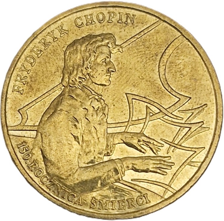 Moneta okolicznościowa 2 złote Fryderyk Chopin 1999 rewers