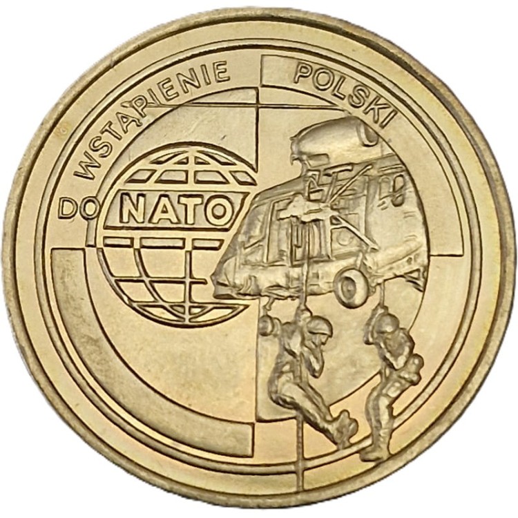 Moneta okolicznościowa 2 złote Wstąpienie Polski do NATO 1999 rewers