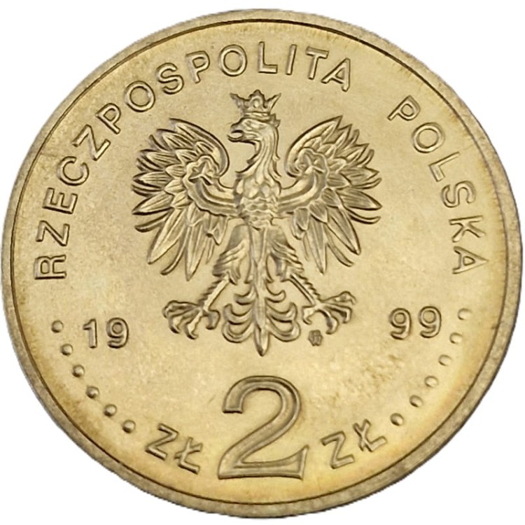 Moneta okolicznościowa 2 złote Wstąpienie Polski do NATO 1999 awers
